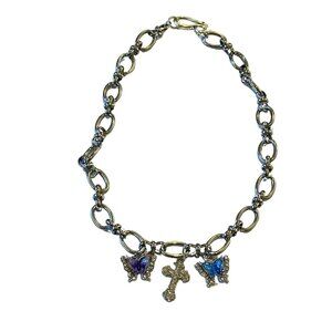 Silver Chain Necklace with Butterfly and Cross Charms